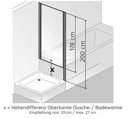 HSK Premium Classic Duschtür mit verkürzter Seitenwand 90x80 cm Edelglasbeschichtung (einfach) alu silbermatt rechts