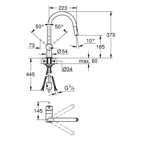 GROHE EH-Spültischbatterie Minta 32321_2 C-Auslauf Spülbrause hard graphite geb.