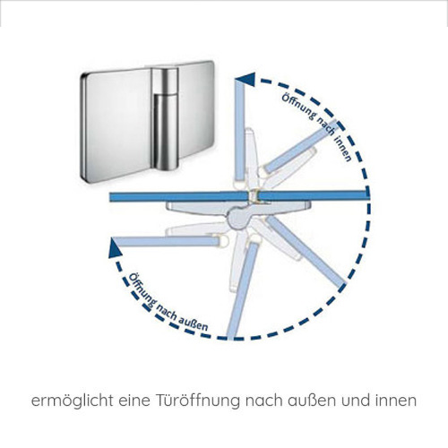 HSK Aperto Drehtür pendelbar an Nebenteil mit Seitenwand 100 x 100 cm Edelglas (einfach) Mattglas chromoptik Stangengriff 164 mm links