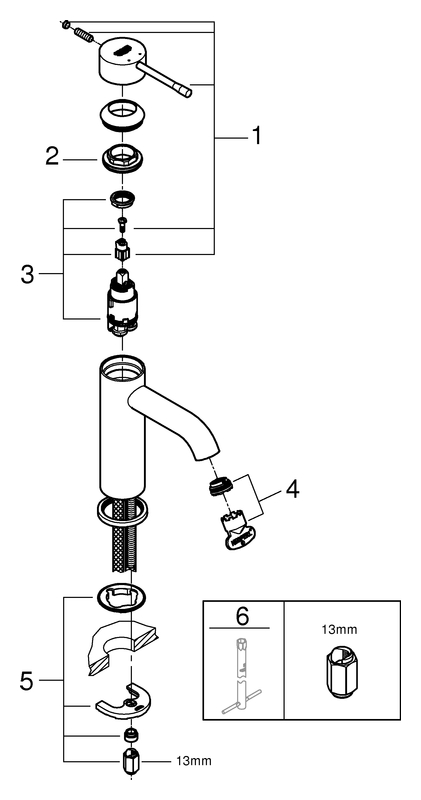 GROHE Einhand-Waschtischbatterie Essence 23590_1 S-Size glatter Körper chrom