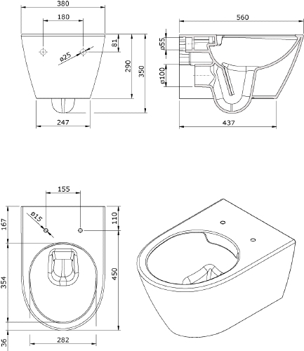 Badkeramik Design Wand-WC inkl. WC-Sitz