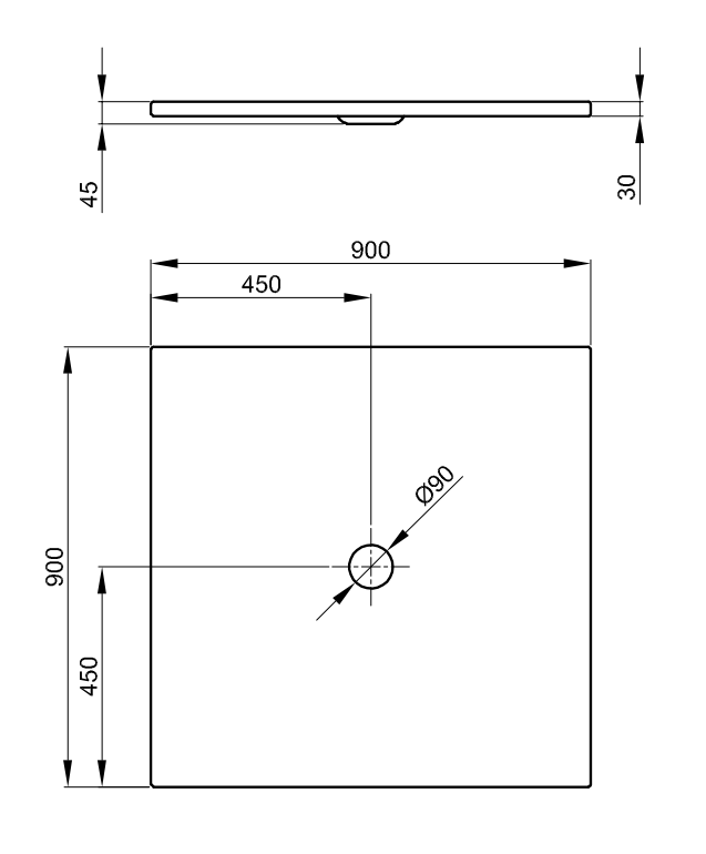 Bette Floor - 900×900 mm Manhattan (002) exkl. Antirutsch inkl. Wannenträger