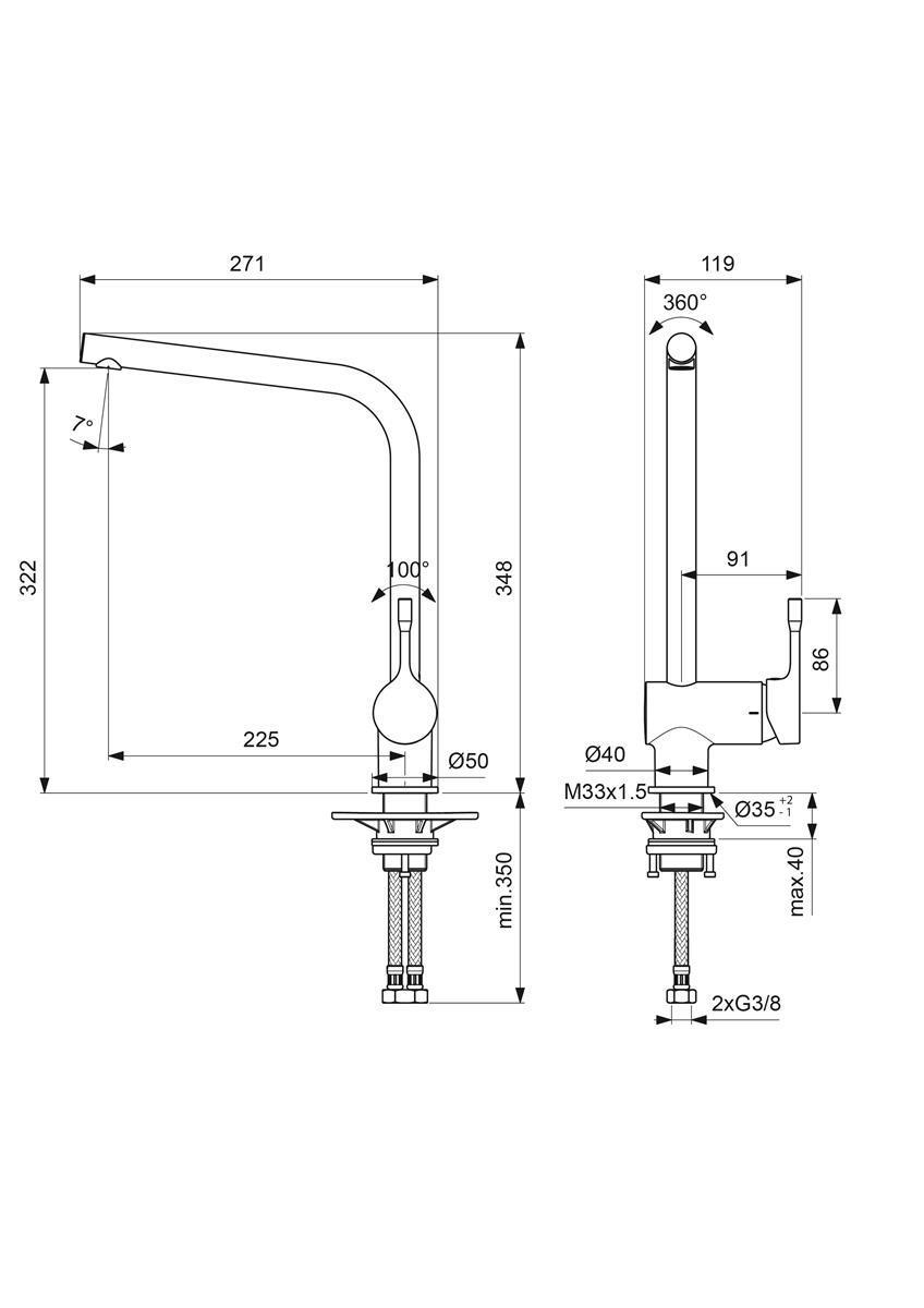 IS Display Küchenarmatur Ceralook m.hohem Auslauf Ausld.225mm Chrom