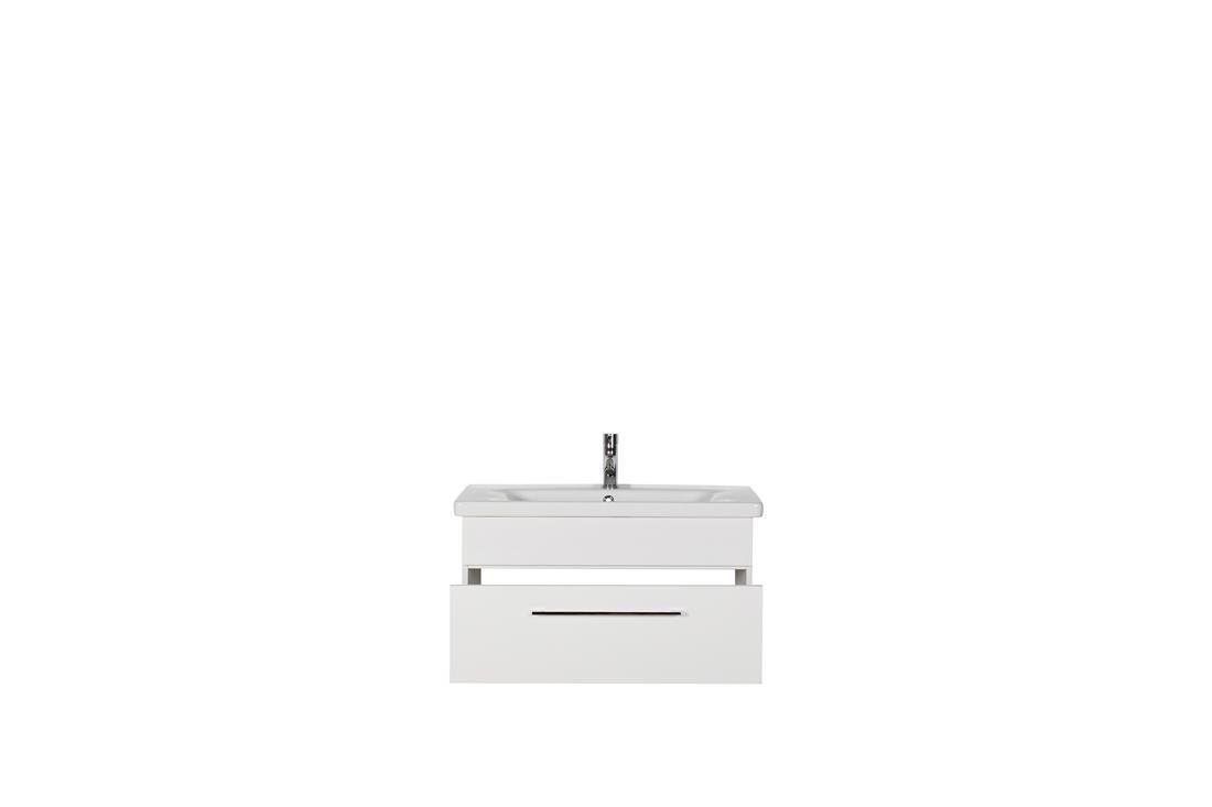 Marlin Badmöbel Set 80 cm Weiß glänzend LED - 5,8 Watt - 6000 K - 57 cm breit Schwarz matt ohne Siphon