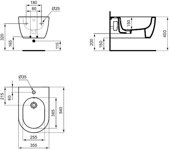 IS Wand-Bidet Blend Curve 1 Hl.355x540x250mm Seidenweiß