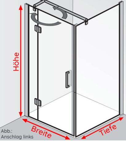 HSK Aperto Pro Drehtür pendelbar mit Seitenwand 75x100 cm Twinseal (zweifach)/klar hell/Stangengriff 164 mm/links/mit/chromoptik