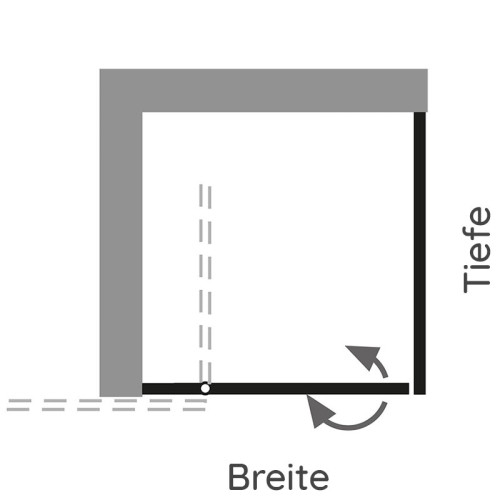 HSK Aperto Drehtür pendelbar an Nebenteil mit verkürzter Seitenwand 80 x 75 cm ohne Beschichtung Mattglas schwarz matt Stangengriff 164 mm rechts