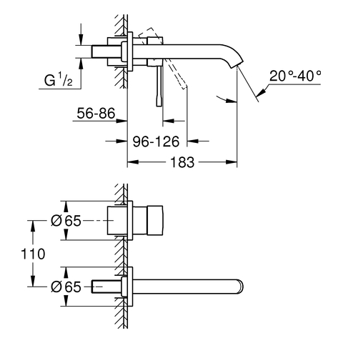 GROHE 2-Loch-WT-Wandbatterie Essence 19408_1 FMS Ausladung 183mm chrom