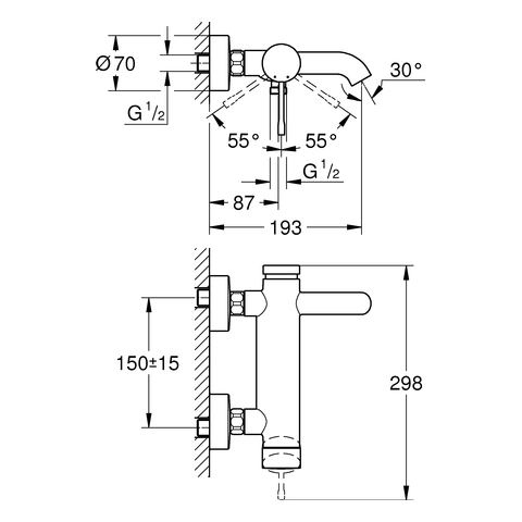 GROHE EH-Wannenbatterie Essence 33624_1 Wandmontage eigensicher chrom