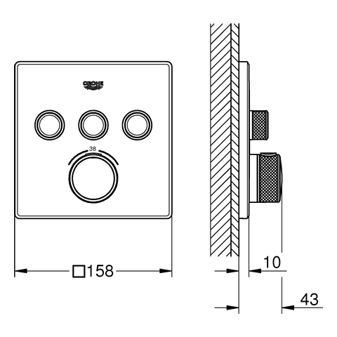 GROHE Thermostat Grohtherm SmartControl 29126 eckig FMS 3 ASV hard graphite