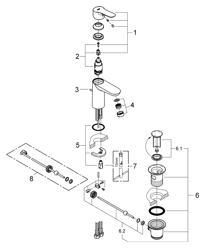 GROHE EH-WT-Batterie BauEdge 23356 DN15 Zugstangen-Ablaufgarnitur chrom