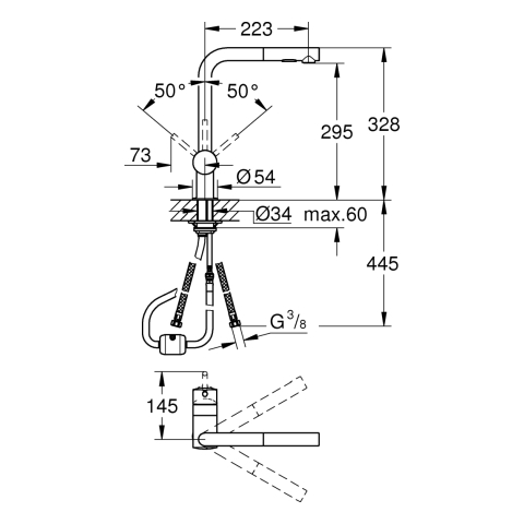 GROHE EH-Spültischbatterie Minta 30274 L-Auslauf ausziehbare Spülbrause chrom