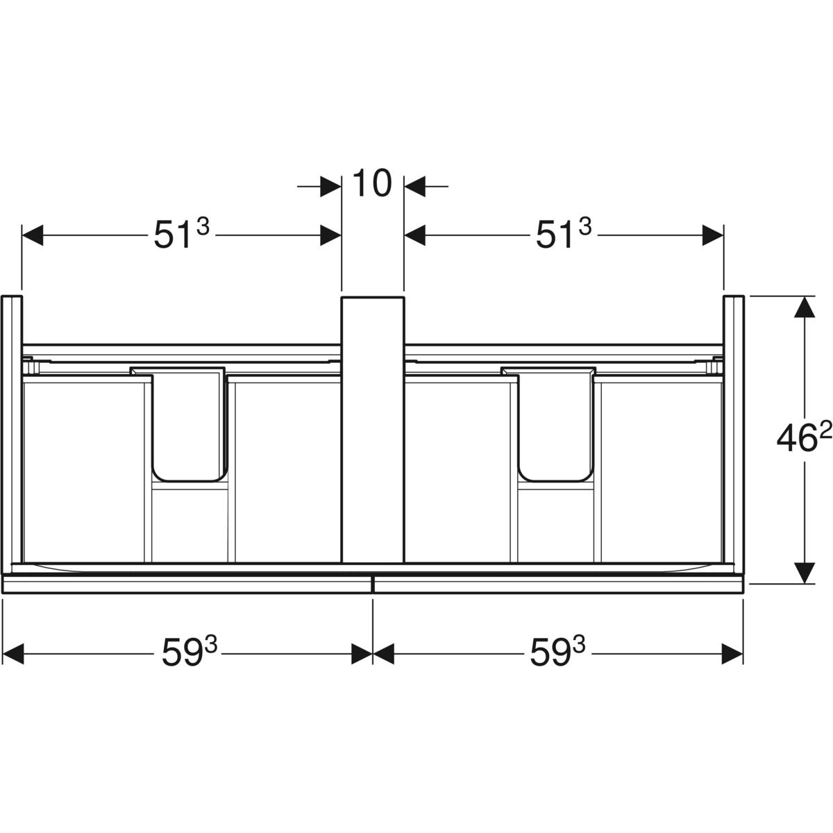 GE Acanto Unterschrank für Doppel-WT 2 Schubladen, 119x53,5x47,6cm, schwarz