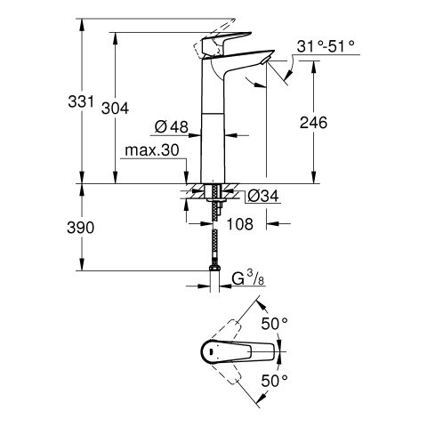 GROHE Einhebel-Waschtischbatterie BauEdge  Size XL