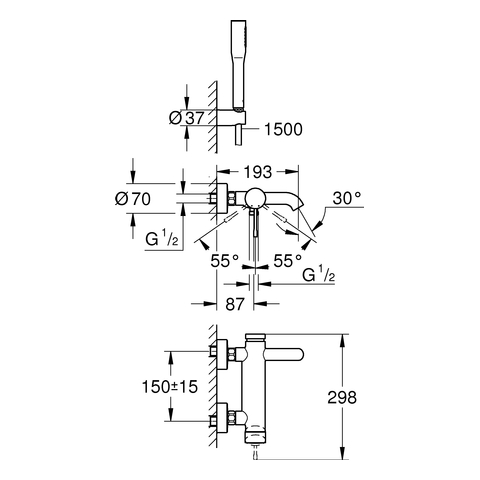 GROHE EH-Wannenbatterie Essence 33628_1 mit Brausegarnitur chrom