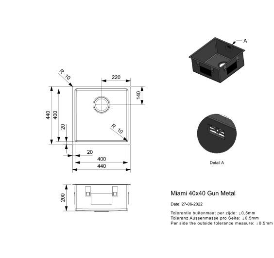 Miami 40x40 gun metal