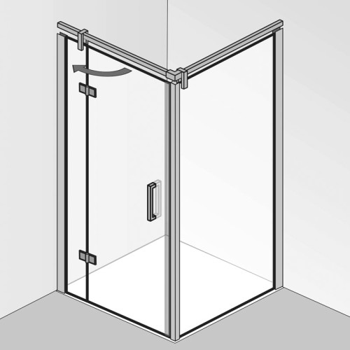 HSK Atelier Plan Drehtür an Nebenteil mit Seitenwand 100 x 100 x 200 cm Twinseal (zweifach) Mattierung mittig chromoptik Stangengriff 164 mm Rechts