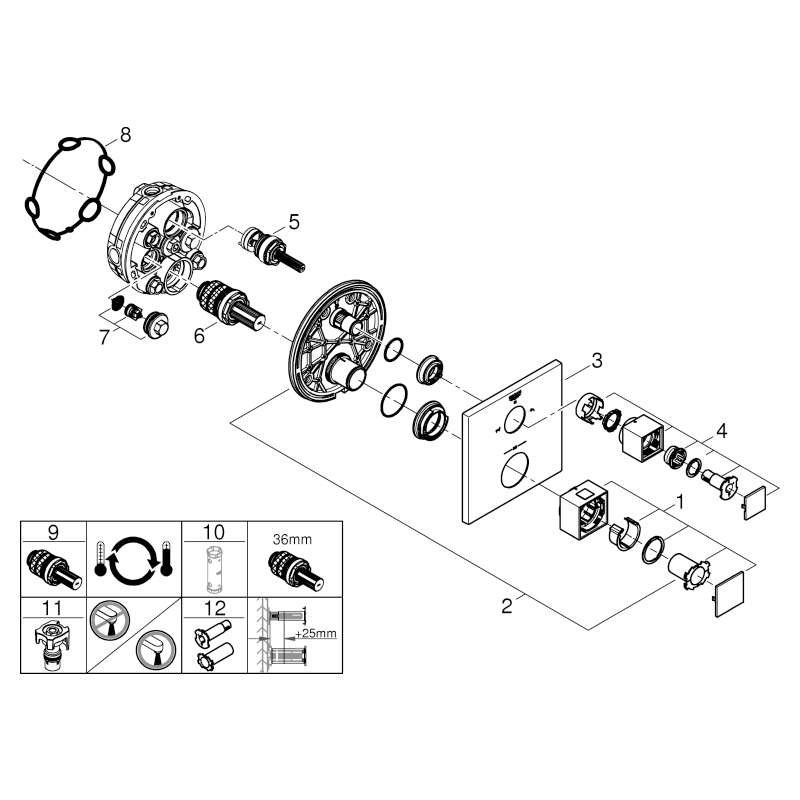 GROHE THM-Wannenbatterie Grohtherm Cube 24155 FMS für 35600 hard graphite geb.