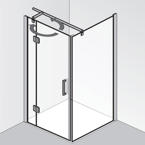 HSK Aperto Drehtür pendelbar an Nebenteil mit Seitenwand 90 x 100 cm Twinseal (zweifach) Mattierung mittig schwarz matt Stangengriff 390 mm links