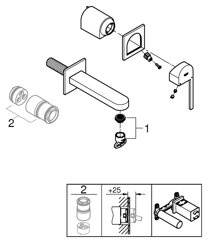 GROHE 2-L-WT-Wandbatterie Plus 29303_3 FMS Ausladung 147mm hard graphite geb.