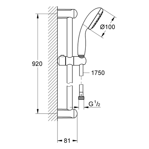 GROHE Brausestangenset Tempesta 100 27925_1 900mm 1 Strahlart chrom