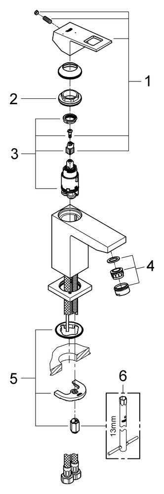 GROHE EH-WT-Batterie Eurocube 23392 Mittelstellung kalt glatter Körper chrom