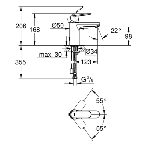 GROHE EH-Waschtischbatterie Eurosmart C 23326 mittelhoch versenkb. Kette chrom