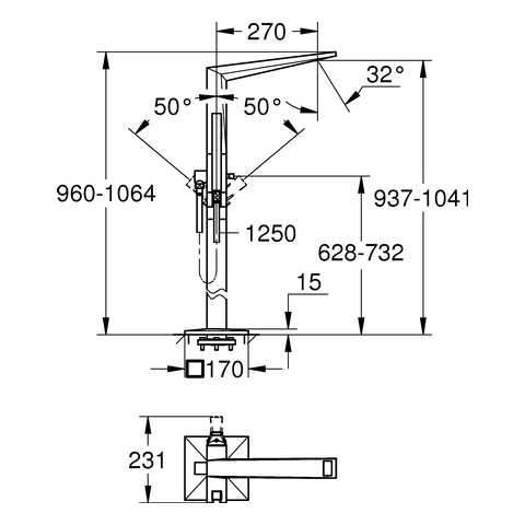 GROHE EH-Wannenbatterie Allure Brilliant 23119 FMS Bodenmont. hard graphite geb.