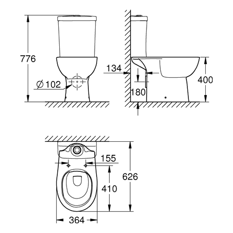 GROHE Stand-WC-Kombination Bau Keramik 39349 ohne Spülkasten alpinweiß