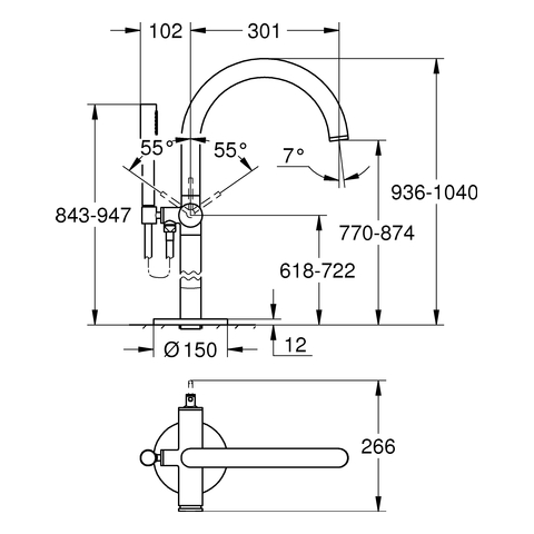 GROHE EH-Wannenbatterie Atrio 32653_3 FMS Bodenmontage chrom