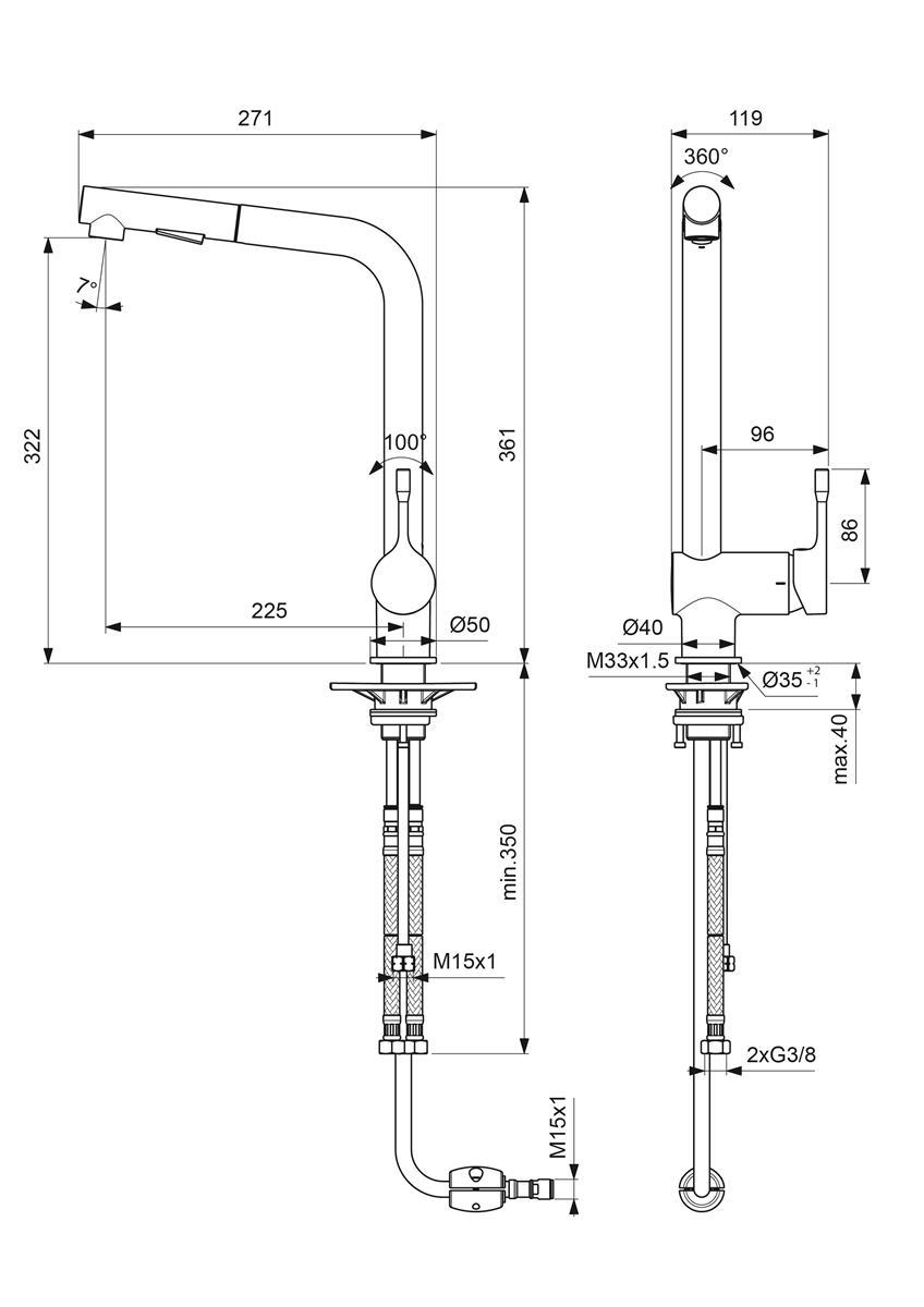 IS Küchenarm. Ceralook m.herausz.HB m.hohem Auslauf Ausld.225mm Edst.