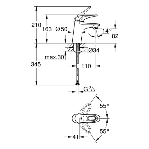 GROHE EH-Waschtischbatterie Eurostyle 32468_3 S-Size glatter Körper chrom