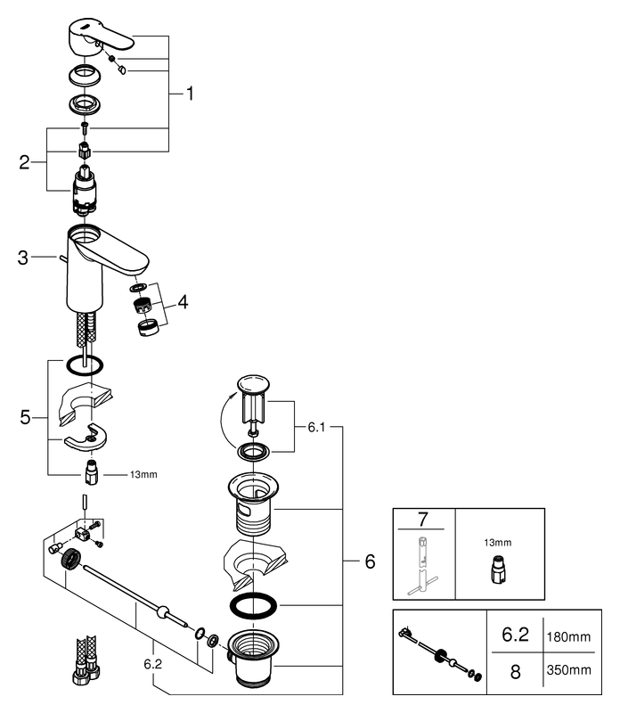 GROHE Einhand-Waschtischbatterie BauEdge 23328 Zugstangen-Ablaufgarnitur chrom