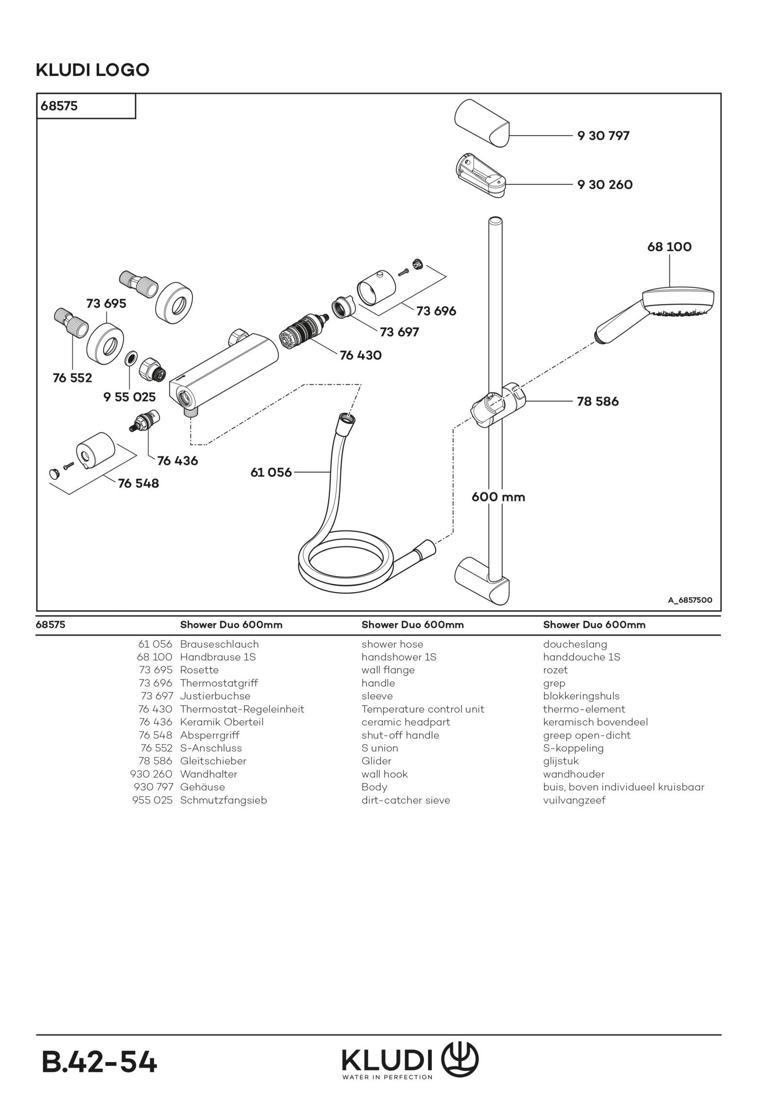 KLUDI LOGO Shower-Duo 1S Wandstange L=600mm chrom