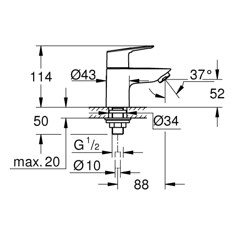 GROHE Standventil BauLoop 20422_1 XS-Size Einlochmontage chrom