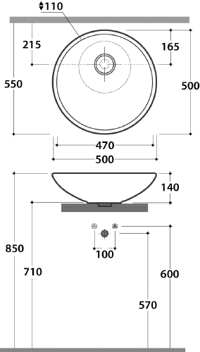 Badkeramik Design Aufsatzwaschtisch rund