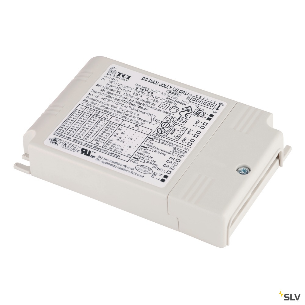 TCI LED-TREIBER, 50VA, 350-1050mA, Dip-Switch, inkl. Zugentlastung, DALI-dimmbar