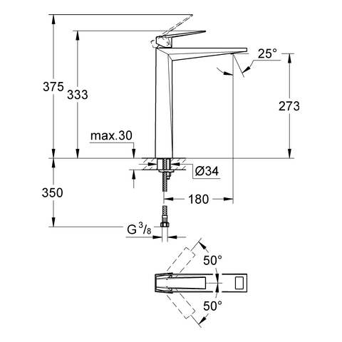 GROHE EH-WT-Batt. Allure Brilliant 23114 für freist. Waschschüsseln hard graphite