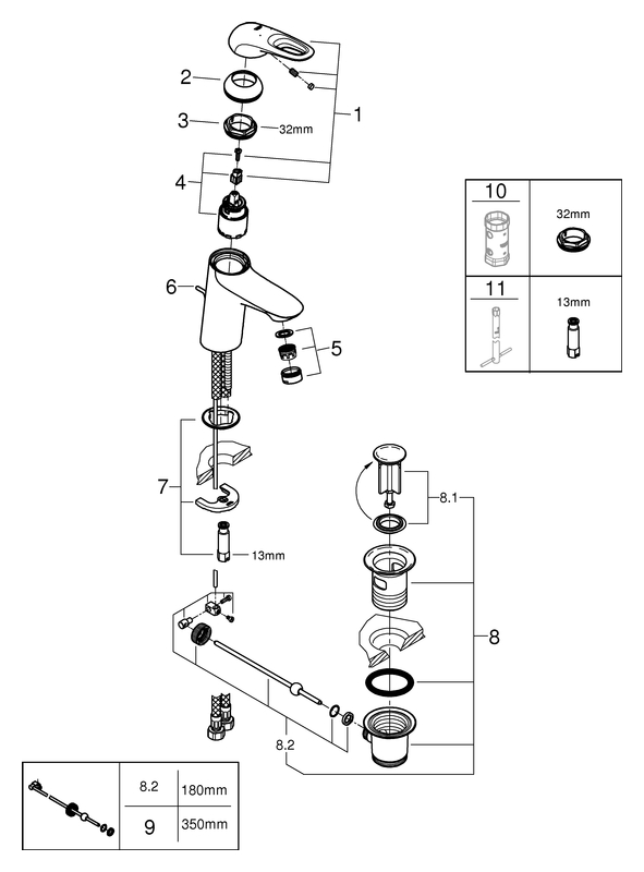 GROHE EH-WT-Batterie Eurostyle 23564_3 S-Size GROHE ZERO Zugst.-Abl.-grt. chrom