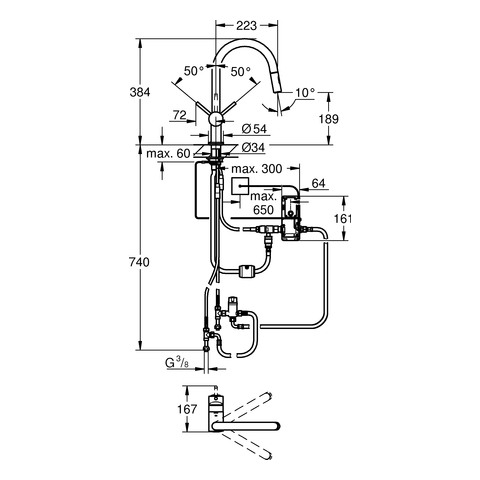 GROHE Elektron.-EH-SPT-Batt. Minta Touch 31358_2 C-Ausl. azb. Spülbr. supersteel