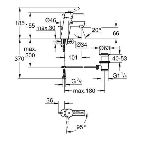 GROHE EH-WT-Batterie Concetto 23380_1 Mittelstellung kalt chrom