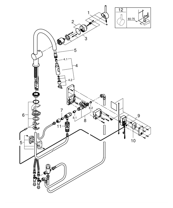 GROHE Elektron.-EH-SPT-Batt. Minta Touch 31358_2 C-Ausl. azb. Spülbr. supersteel