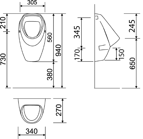 Badkeramik Urinal Komplett-Set