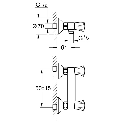 GROHE 2-Griff-Brausebatterie Costa 26330_1 DN15 Wandmontage chrom