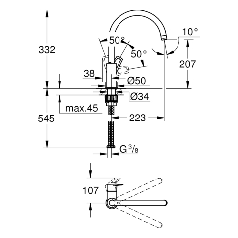 GROHE Einhand-Spültischbatterie BauLoop 31368_1 hoher Auslauf GROHE ZERO chrom