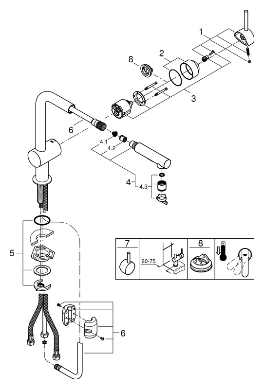 GROHE EH-Spültischbatterie Minta 30274 L-Auslauf ausziehbare Spülbrause chrom