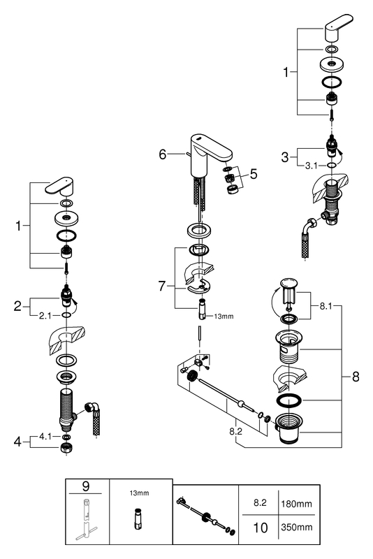 GROHE 3-Loch-WT-Batterie Eurosmart C 20187 Zugstangen-Ablaufgarnitur chrom