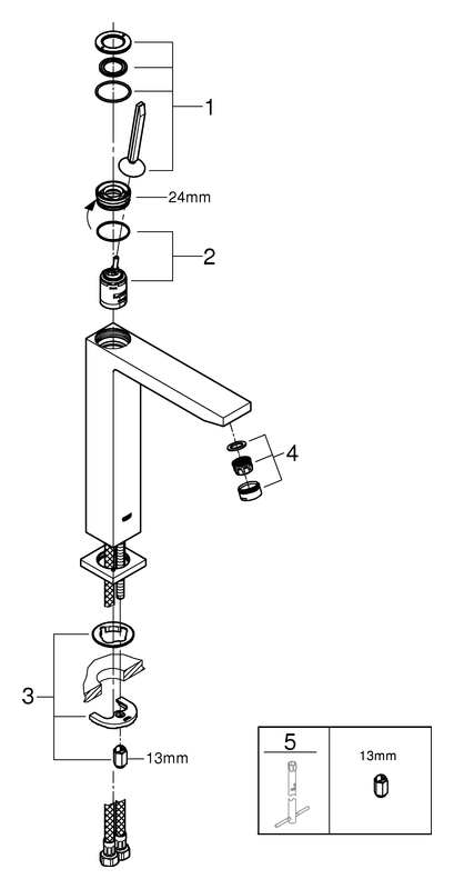 GROHE EH-Waschtischbatterie Eurocube Joy 23661 XL-Size glatter Körper chrom