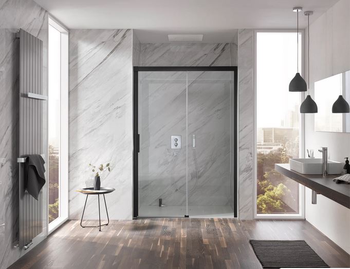 HSK RenoDeco Wandverkleidungssystem hochglanz 100x255 Naturstein marmor weiß-grau