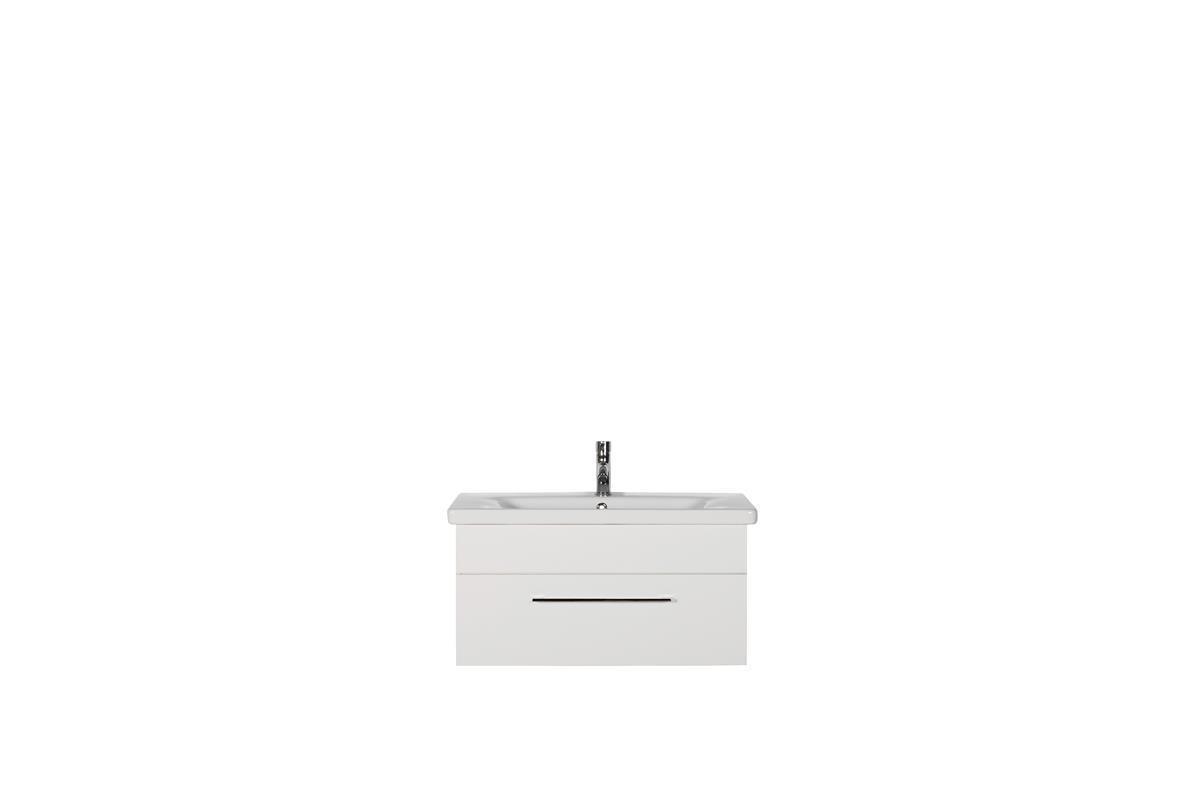 Marlin Badmöbel Set 80 cm Weiß glänzend LED - 5,8 Watt - 6000 K - 57 cm breit Chromoptik ohne Siphon
